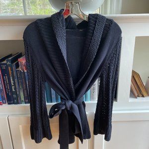 Elie Tahari Navy wrap sweater with bell sleeves